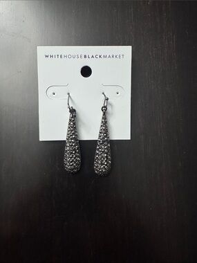 White House Black Market Gunmetal Crystal Teardrop Dangle Earrings Brand New